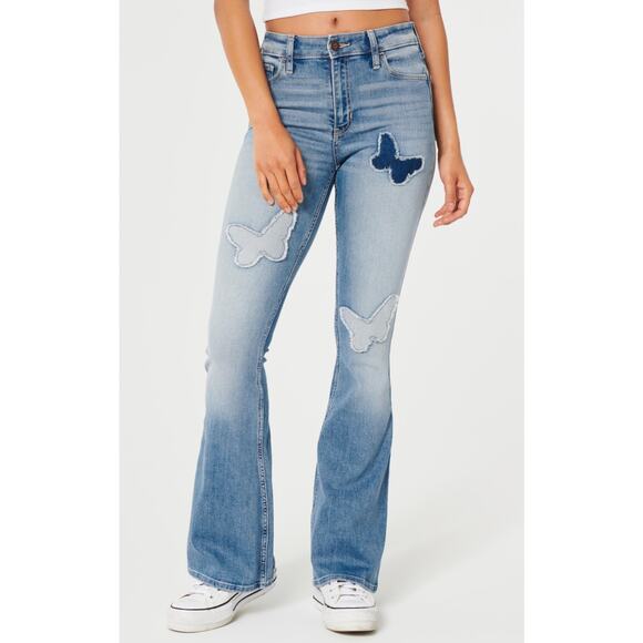 Hollister Y2K Curvy High-Rise Vintage Flare Jeans Butterfly Medium Wash 24‎ GUC - Picture 1 of 7